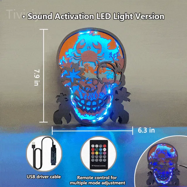 Cancer Skull Wooden Night Light, Skull Artwork, Must Have For Astrology Lovers, Exclusive Design